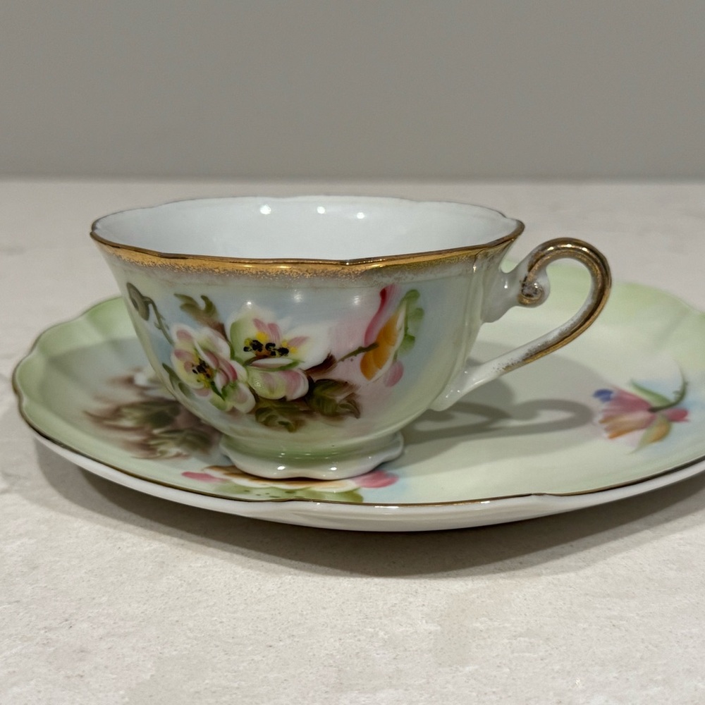 Vintage Lefton Hand Painted Teacup and Luncheon Plate